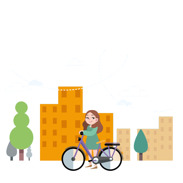 dessin femme à vélo dans un ville